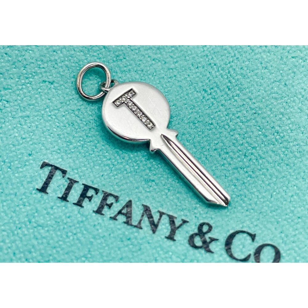 Tiffany & Co. 18K White Gold Diamond Letter T Mini Key Charm Pendant